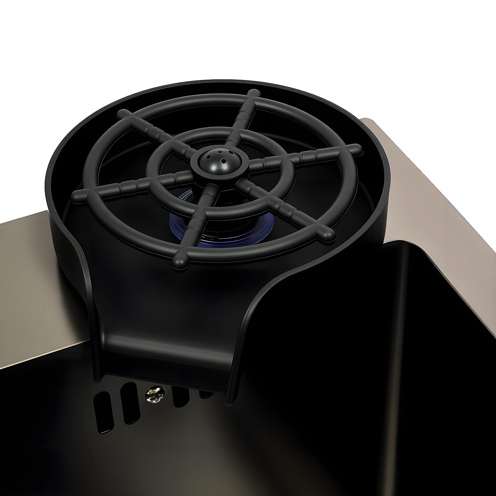 Fregadero de cocina negro con grifo extraíble y juego 4 en 1 – Fregadero de acero inoxidable incl. limpiador de tazas, cesta escurridora y dispensador de jabón para una cocina eficiente y moderna