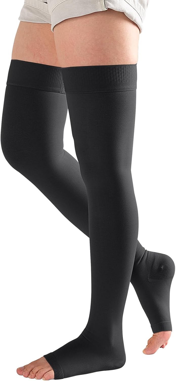 Compression Stockings for Women & Men,Open Toes Medical Support Hose Moderate Graduated 15-20mmHg Thigh High Toeless Compression Socks for Circulation Varicose Vein Swollen legs Travel Flight Pregnant