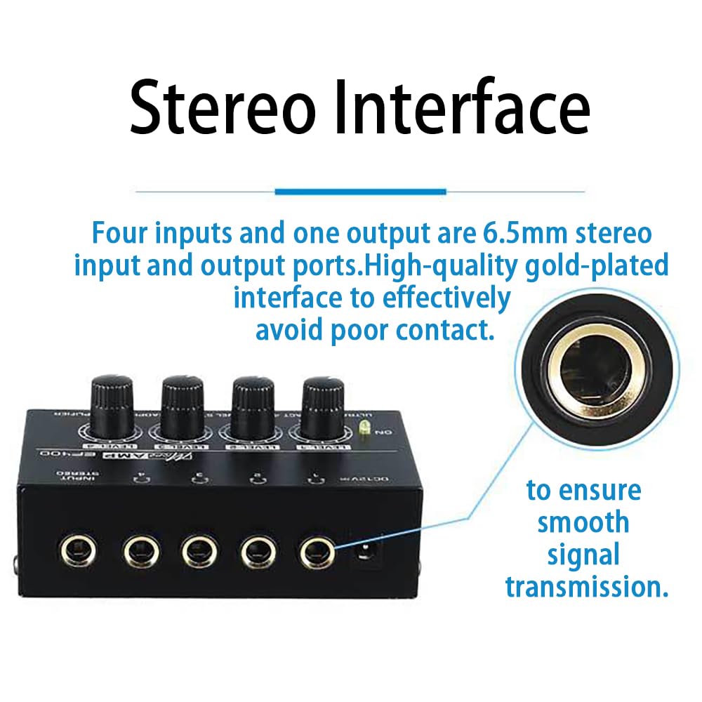 Amplificatore Cuffie,Amplificatore Per Cuffie,Mini Amplificatore Per Cuffie,Splitter Per Cuffie,Monitor a 4 Canali,Con Alimentazione a 12 v,Alta Risoluzione Sonora,Per Concerti,Lezioni, Chitarra,Ecc.