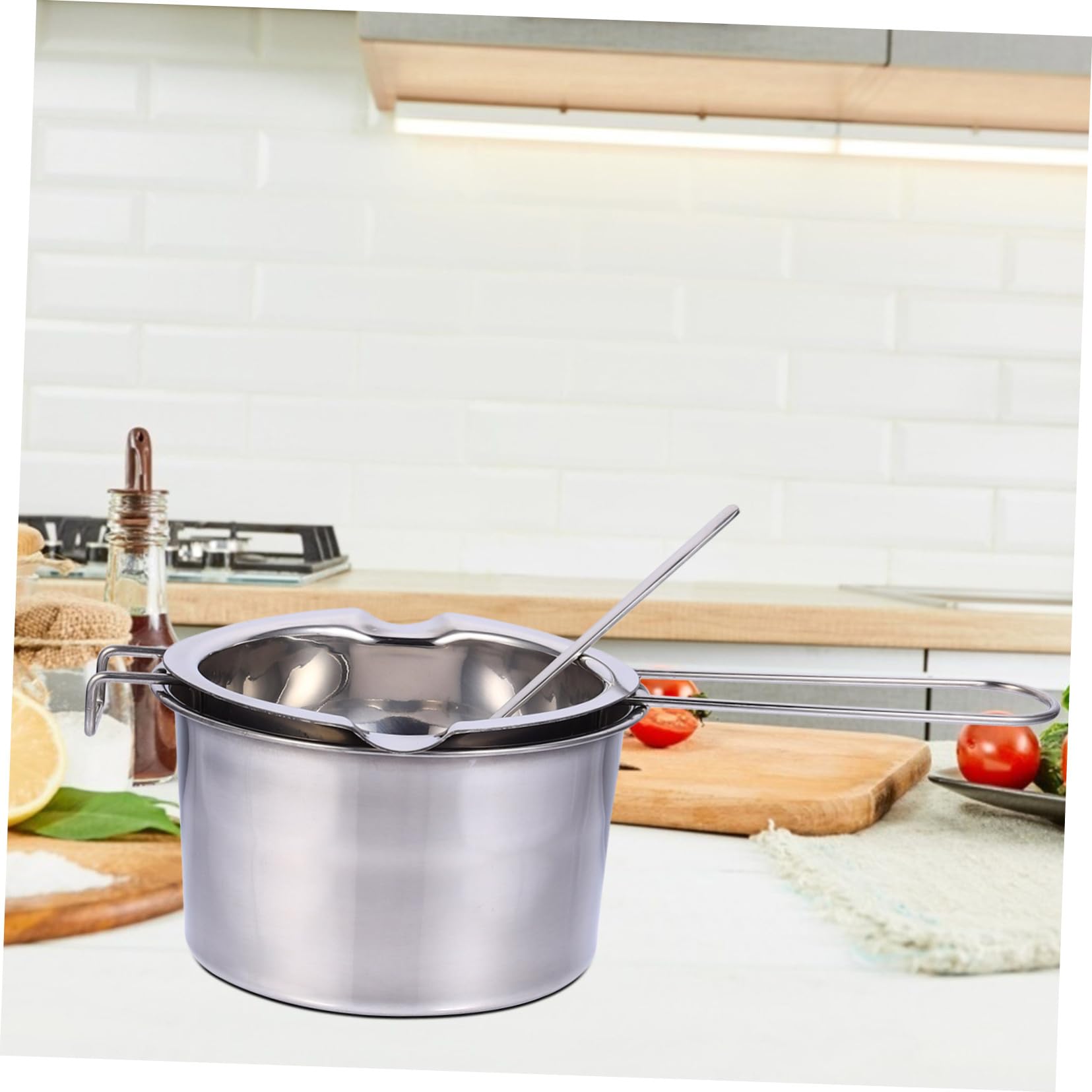 Abaodam 1 Set Hiking Pot Cooking Shaped Fondue Heating Butter Melting Pot Double Boiler Melting Pot Chocolate Melting Pot Cookware Melt Chocolate Cheese Outdoor Pot Silver Stainless Steel
