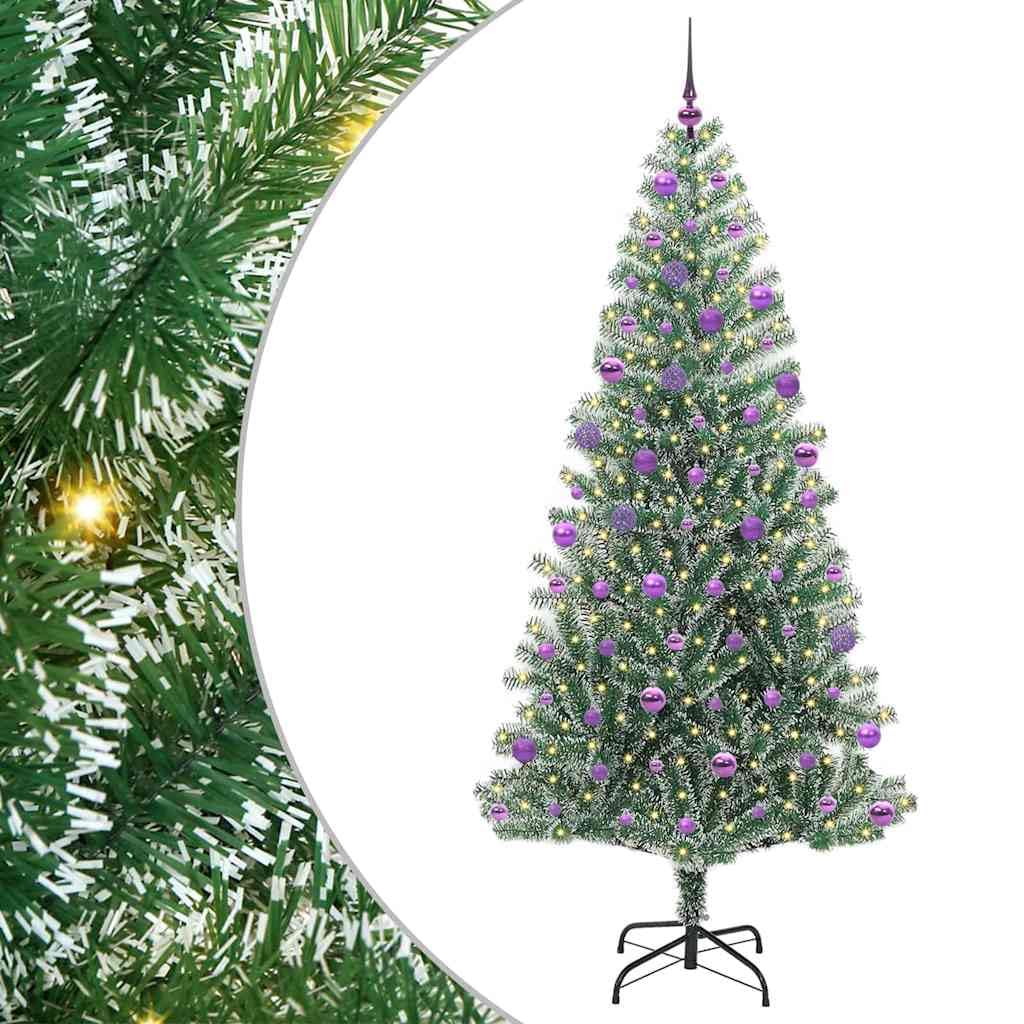 Pre-Lit Artificial Christmas Tree, Frosted Snow Flocked Green & White, 210 cm, materiale PE con 300 luci LED calde, alimentate tramite USB, per interni ed esterni
