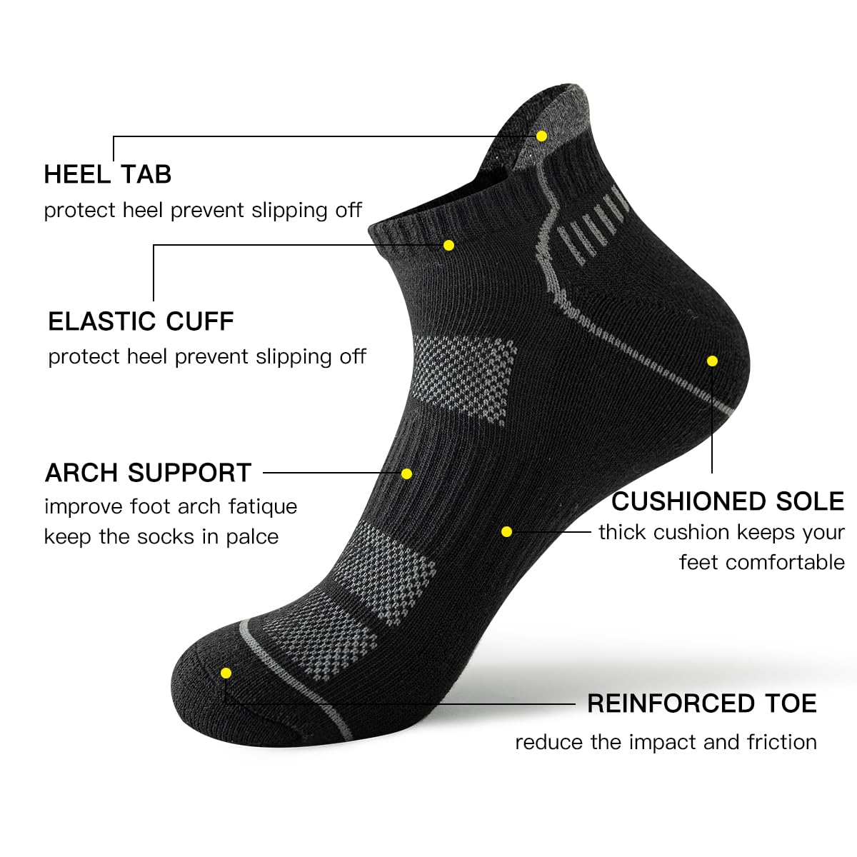JOYNÉE 10 pares de calcetines de tobillo para hombre, calcetines atléticos para correr con pestaña de corte bajo para hombre