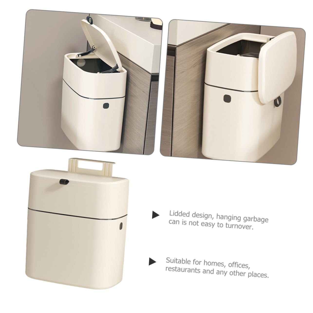 Hängender Mülleimer für Küchenschränke mit Deckel 12l Fassungsvermögen in Beige Stabilem Pp Material und Glatter Oberfläche für Küche und Schrank