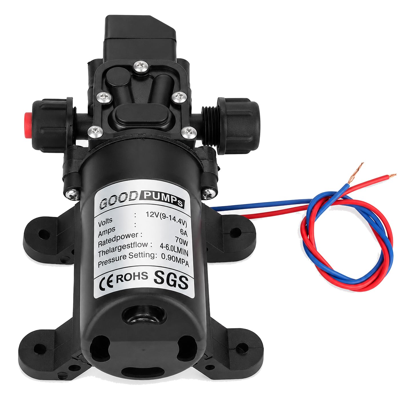 Pompe À Membrane 12V, Pompes À Eau Membrane Haute Pression DC12V 70W Pompe Pulvérisatrice Électrique Auto-Amorçante 6L/Min 0.9Mpa 131Psi, pour Caravane Camping-Car Marin Jardin de Bateaux