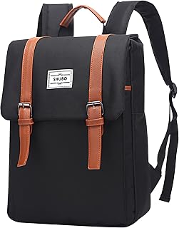 Vintage Laptop Backpack for Women, Slim Laptop Backpack for Men, College Backpack, Water Resistant Travelling Backpack, Fashion Business Bag, Casual Daypack, Fits 15.6Inch Notebook (Black)