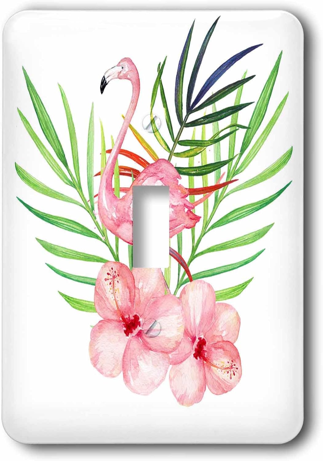 3dRose Tropical Image Watercolor Pink Flamingo and Tropical Leaves single toggle switch