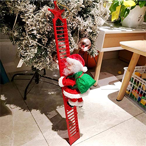 Electric Climbing Santa on Ladder, Novelty Christmas Decoration with Music and LED Light for Christmas Tree, Plush Climbing Ladder Santa Doll Toy Xmas Tree Hanging Ornament for Home Door Wall Decor