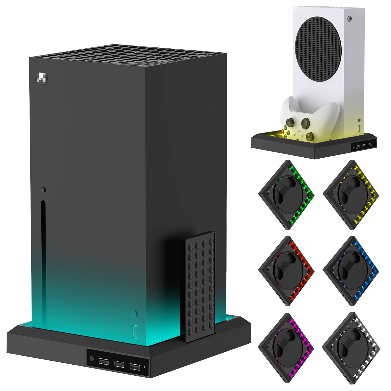 LED Light Stand for Xbox Series X S Console Upgraded RGB Vertical Stand with 10 Light Modes Music