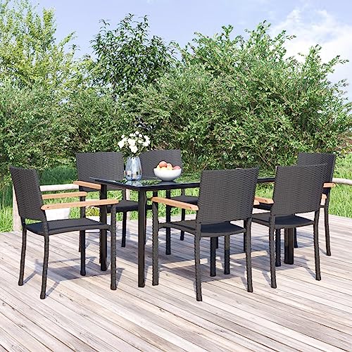 Woonisher 7-TLG. Garten-Essgruppe Schwarz Poly Rattan Rattan...