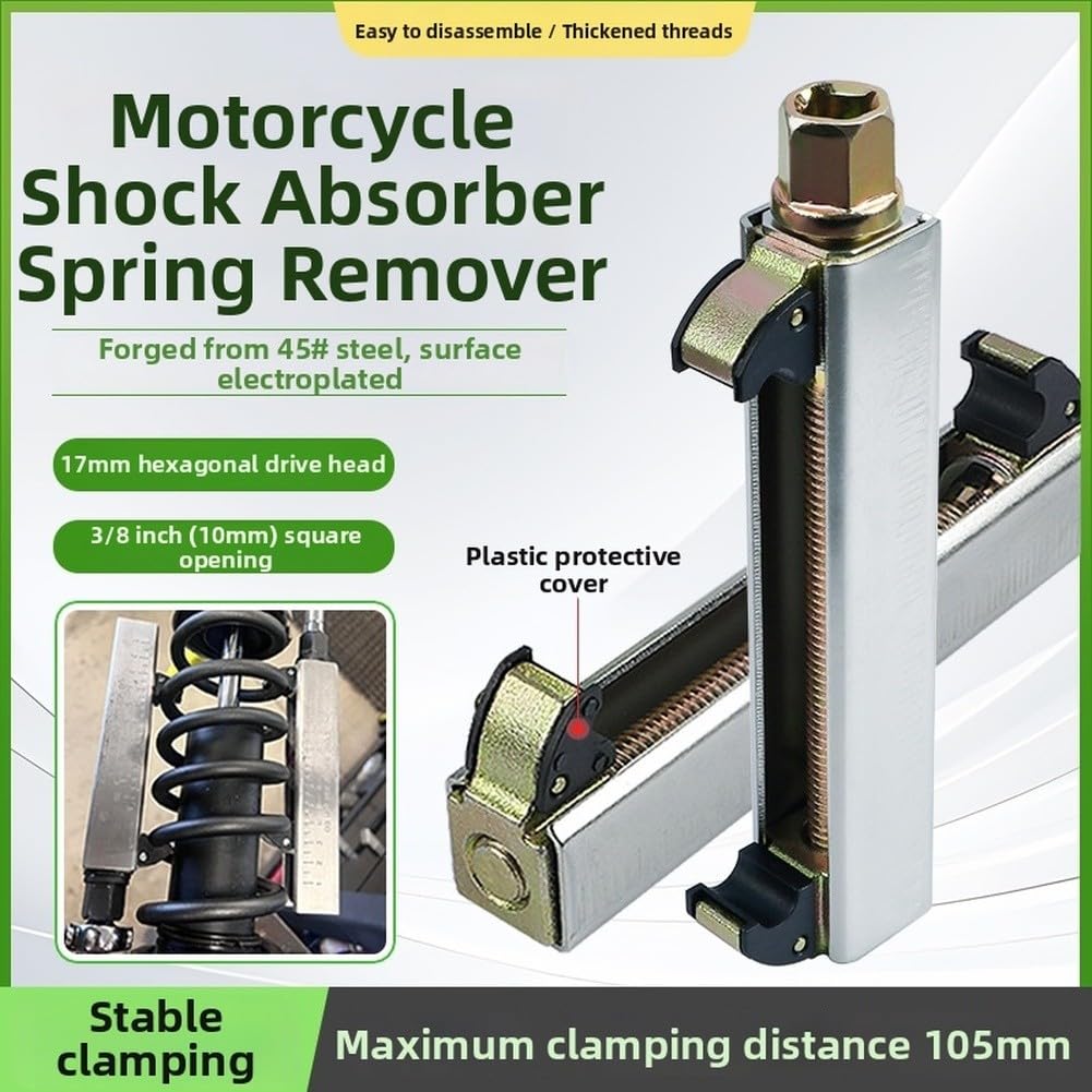 Strumento Compressore Molla Ammortizzatore Moto – Massimo 105mm di Serraggio, Attacco Esagonale da 17mm, Acciaio 45# con Manicotto in Gomma, Attacco Quadrato da 3/8", per Installazione e Rimozione