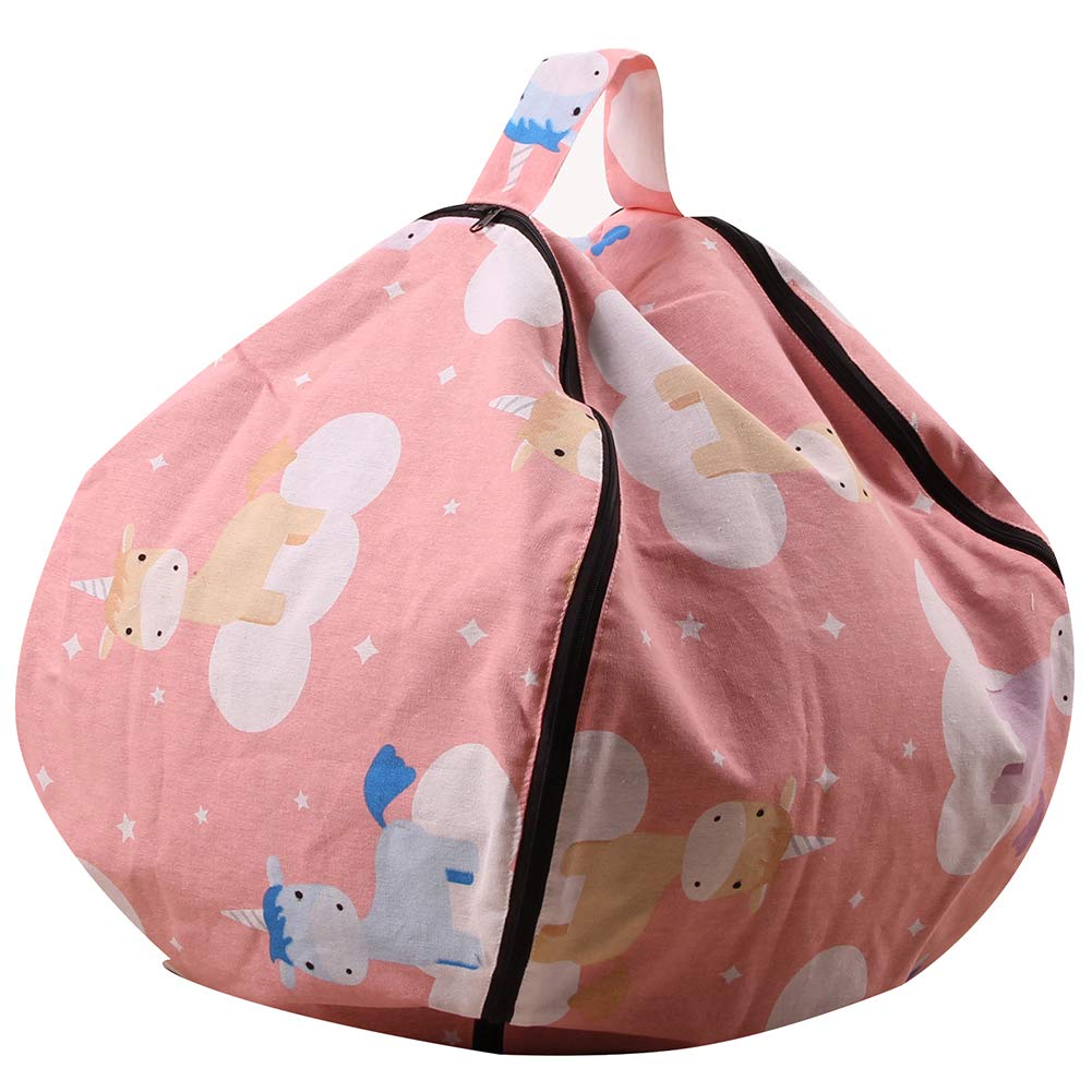 amropi Canvas Stuffed Animal Storage Bean Bag Chair 32" Kids Plush Toy Clothes Quilts Organizer Soft Seat Cover, Pink