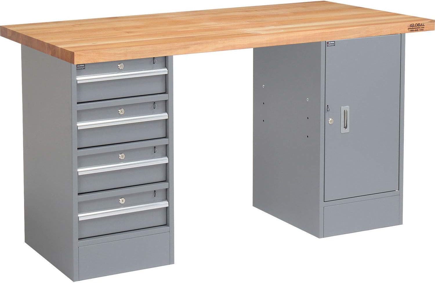 Global Industrial 72" W x 24" D Workbench, 1-3/4" Square Edge Maple Top, 4 Drawer/Cabinet