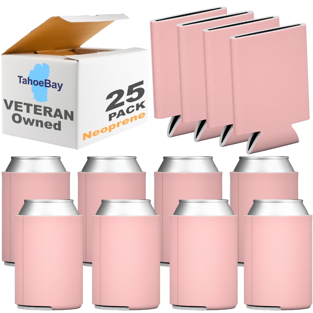TahoeBay Neoprene Can Coolers (25-Pack) Standard 12 Ounce Cans Blank Beer Sleeves (Dusty Rose)