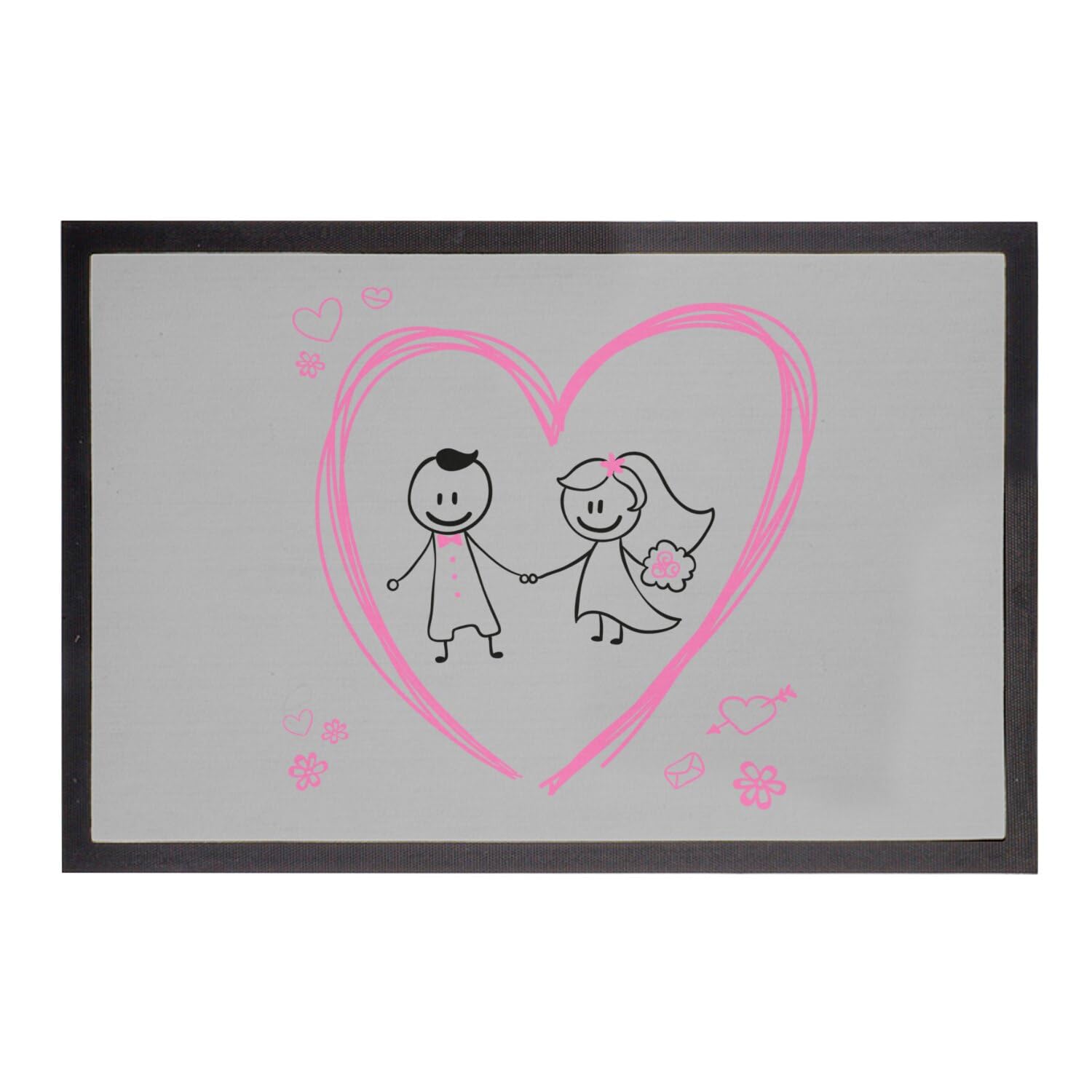 Paillasson gris dessin d'enfant de mariage pour embellir l'entrée de papa maman