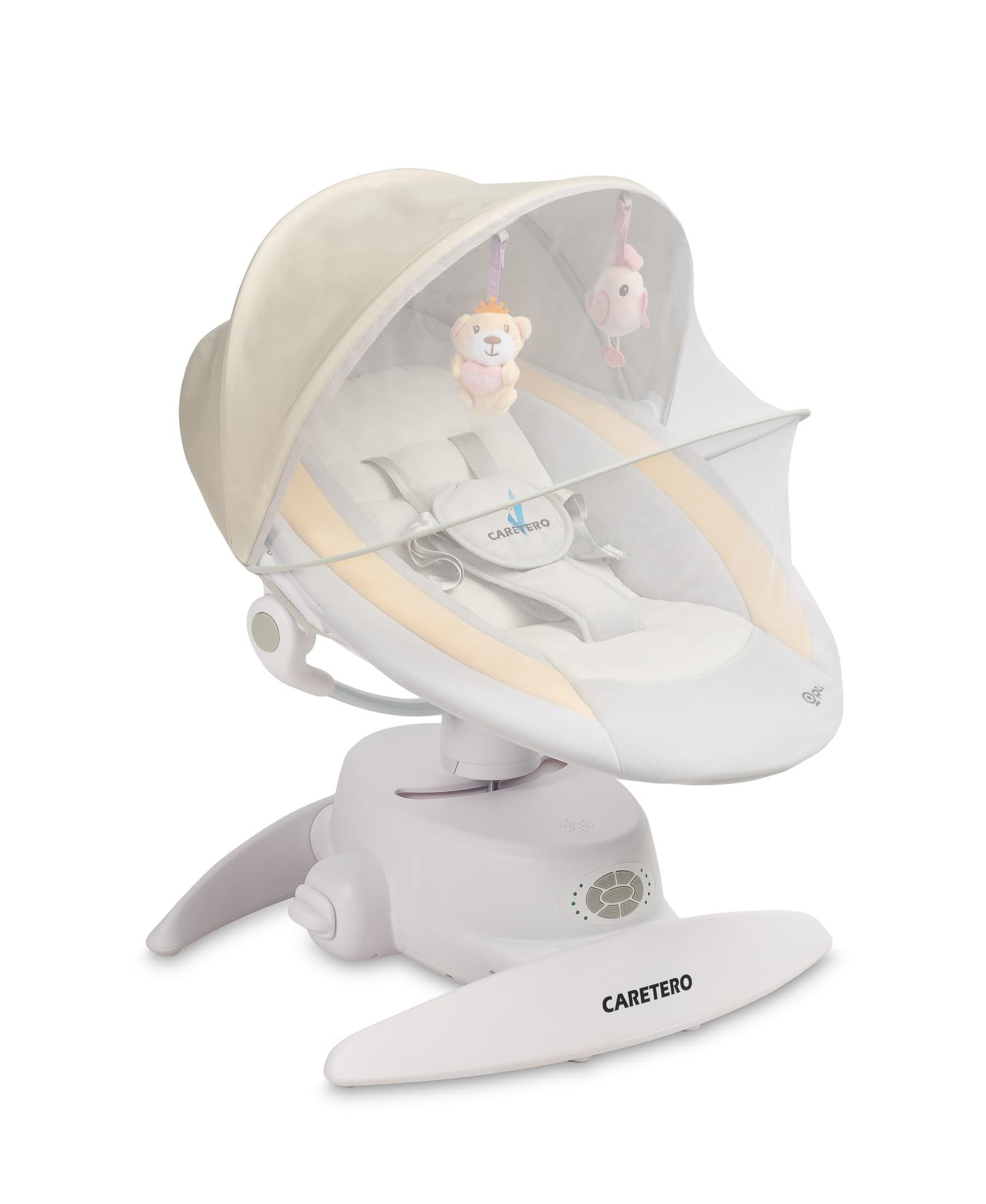 CARETERO - Babywippe Elektrisch Opti - Baby Schaukel Elektronisch mit DREI Funktionsmodi - 360 Grad - Moskitonetz - Intuitives Bedienfeld - 360 Grad Drehung - Einstellung Liegeposition - Beige