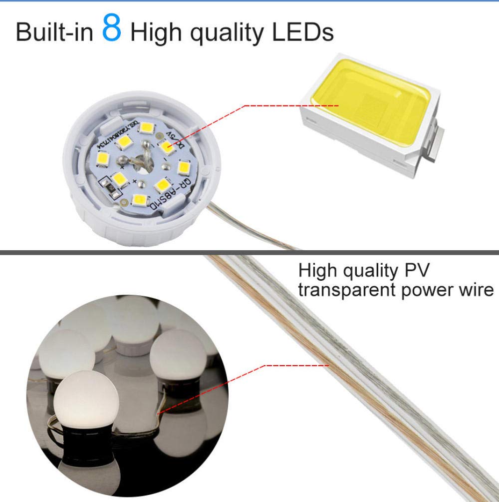 5V LED maquillage de maquillage miroir ampoule maquillage meuble vanité lumières USB lampe murale 2/6 / 10 / 14pcs Dimmable coiffeuse miroir lampe miroir-blanc naturel_Ampoule * 10