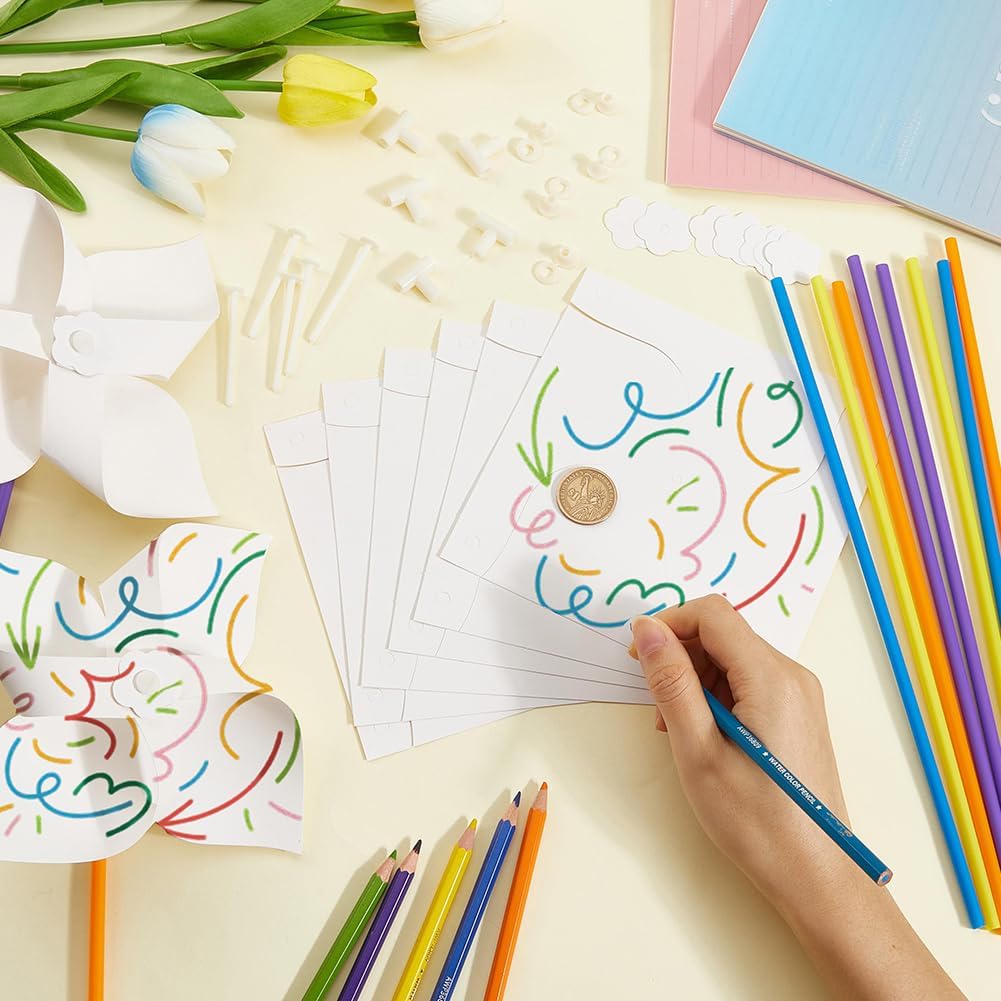 CRASPIRE 36 Sets DIY Pinwheels Craft Paper Windmill Blank White Craft Kits Your Own Pinwheels for Graffiti Coloring Drawing Boys Girls Summer Activity School Group Daycare Arts Craft Project Party image 3