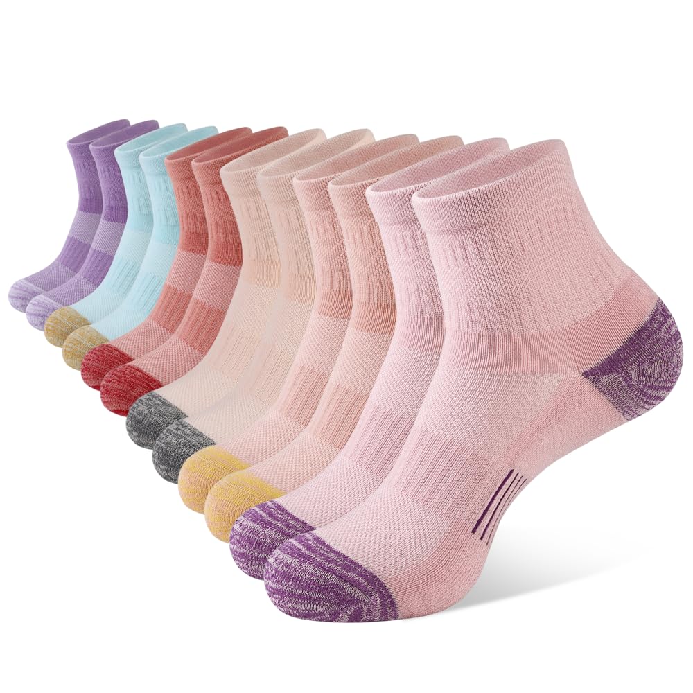BUDERMMYTrainer Socks for Womens 6 Pairs Cushioned Running Socks Cotton Ankle Sports Quarter Socks Women