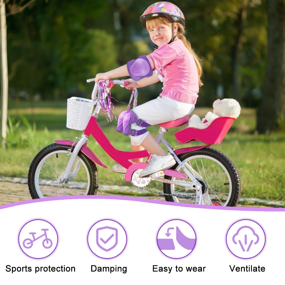Protezioni Skateboard Bambini,Set di Protezioni Skateboard Bambini,Protezioni Skateboard Bambino,6-in 1 per Skateboarding,Pattinaggio Ruota Della Barca,Biciclette,Pattinaggio,Ciclismo(Viola)