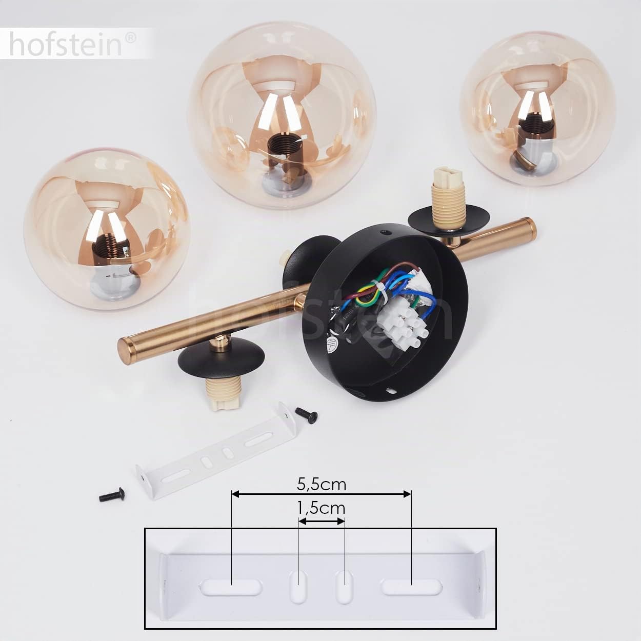 HOFSTEIN Deckenleuchte Chehalis, Deckenlampe aus Metall/Glas in Schwarz/Messing/Bernstein, Leuchte im Retro/Vintage-Design (Ø Schirme 10; 12 cm), 3 x G9, Schlafzimmer, Wohnzimmer, Küche, Esszimmer