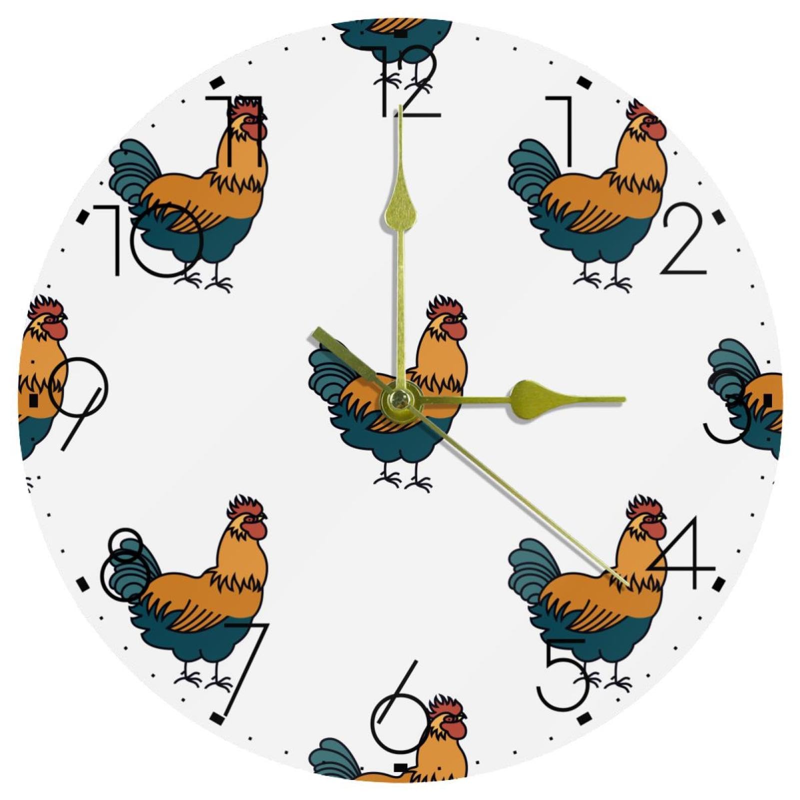 Horloge murale sans tic-tac ronde et silencieuse de 25,4 cm à piles avec motif coq
