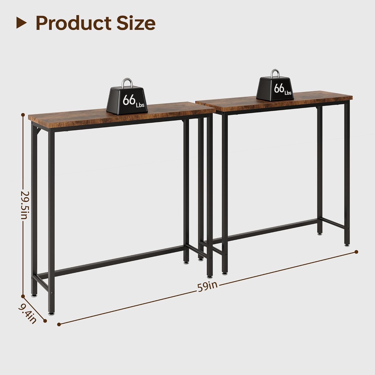 2 Pack Narrow Entryway Console Table & Sofa Side Table - Industrial Hallway Table for Small Spaces, Behind Couch Table, Multi-Functional Living Room Bedroom Office,Brown, 29.5" x 9.4" x 29.5"