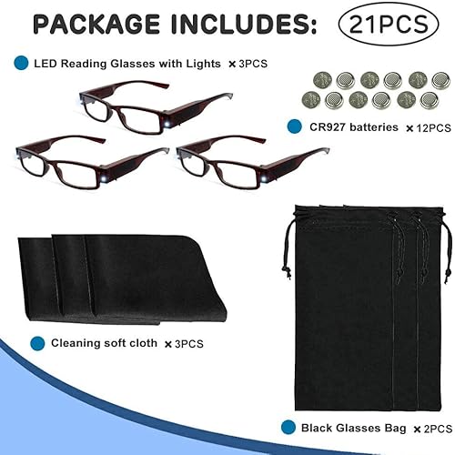 Miniatura 6 de Lupas con lentes de lectura de luz con lectores LED de luz para hombres y mujeres, lentes de lupa LED, lentes, lectores, lectores nocturnos, lentes
