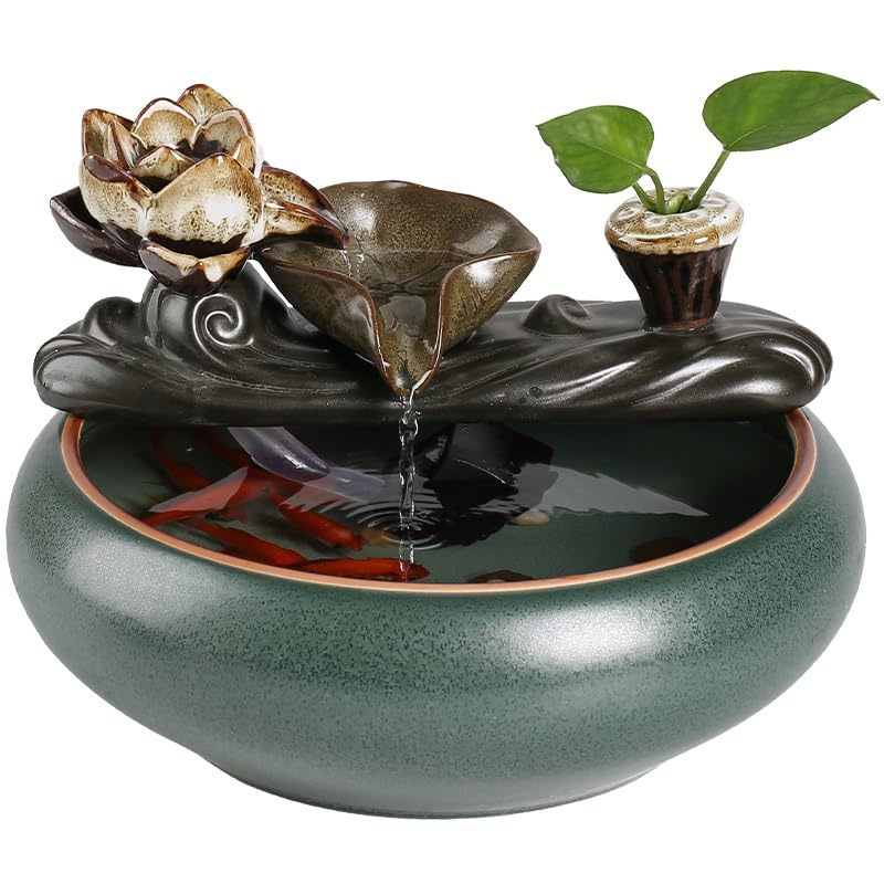 Fuente Decorativa de jardín, Fuente de Agua con Cascada, de cerámica, con función humidificadora, Feng Shui Zen, decoración para salón, Dormitorio, Oficina