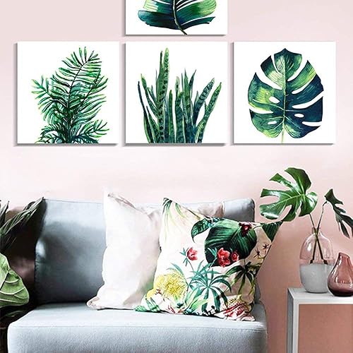 Miniatura 42 de Arte de pared de naturaleza con plantas verdes, decoración de pared de hojas botánicas tropicales, impresiones en lienzo para dormitorio, Hoja