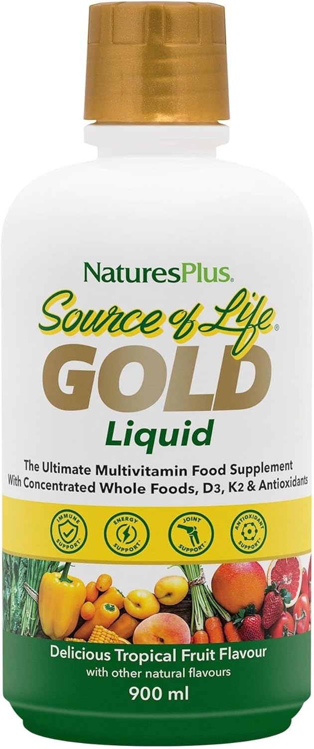 NaturesPlus Source of Life Gold Liquid – High Potency Whole Food Multivitamin and Mineral – Energy Boost, Immune Support – Vegetarian, Gluten Free – 887ml