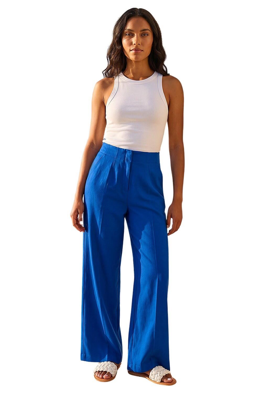 Roman Originals Women's Royal Blue Smart Twill Wide Leg Pocket Trouser For Uk - Everyday Holiday Spring Summer Comfy Soft Evening Vacation Work Party - Size 18