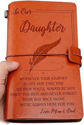 Diario de cuero con texto en inglés To Our Daughter Enjoy The Ride, diario de viaje, cuaderno de dibujo de 140 páginas, diario de viaje recargable,