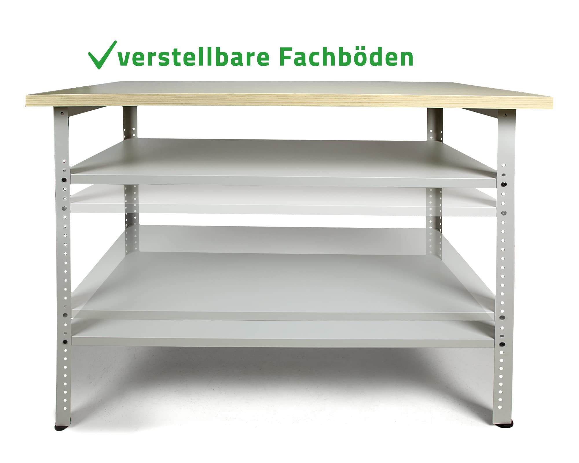 Ondis24 Nobbi Pro - Banco de trabajo (120 cm, metal, con superficie de trabajo, estantes de altura regulable, patas de ajuste, mesa de trabajo para ahorrar), color gris claro (95 cm)