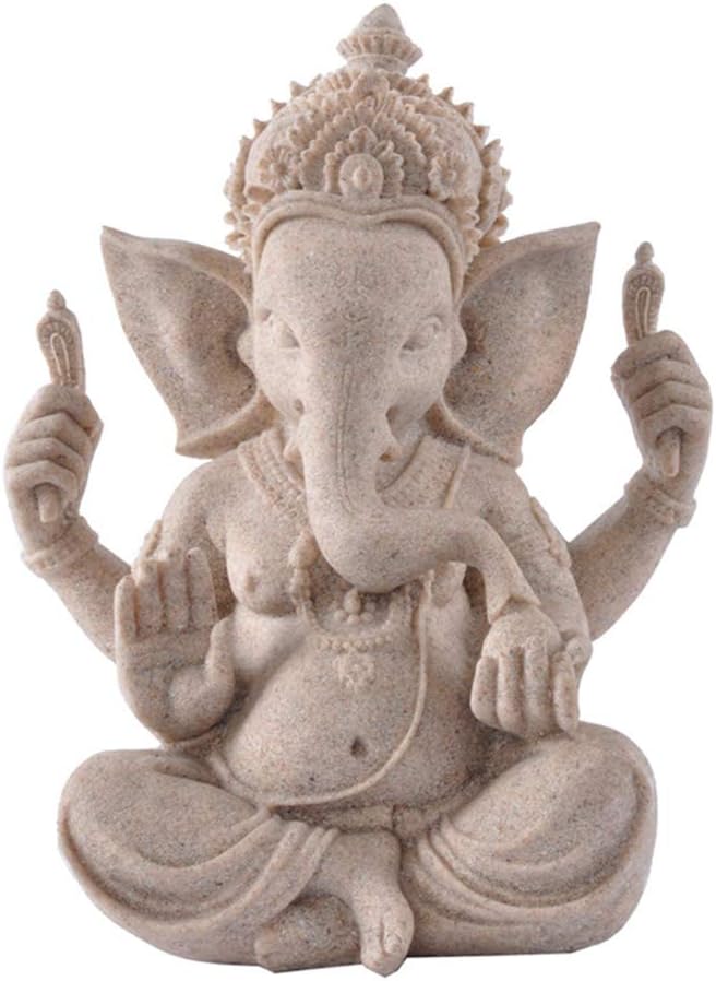Cicony Sandstone Ganesh Statue, Elephant God Figurine, Mini Buddha Feng Shui Figurine Home Decor, 9 x 7.5 x 6cm