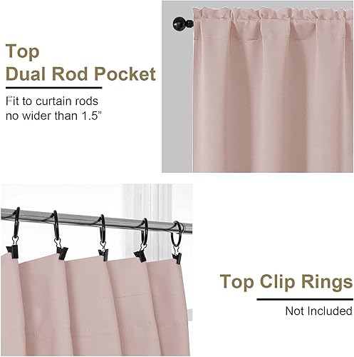 Miniatura 4 de OVZME Blush Pink Blackout Curtains 2 Panels for Girls Room, Thermal Insulated Room Darkening Curtains for Living Room, Energy Saving Window