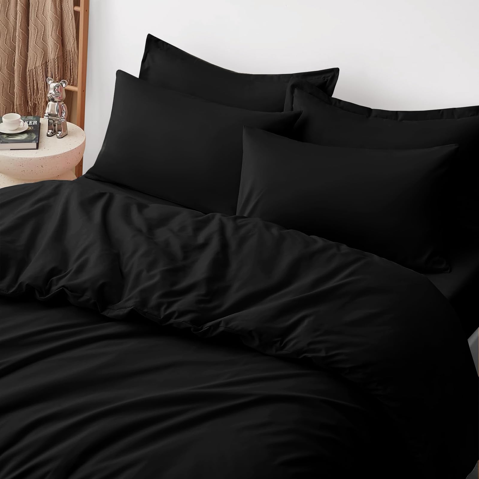 Oxford Homeware King Size Duvet Cover Sets Black Brushed Microfiber 4 Piece king size Bedding Set including Fitted Sheet and Pillow cases Soft Breathable Duvet Cover Sets - Image 2