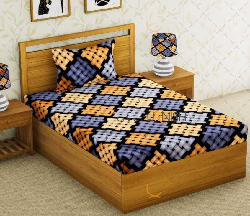 Akshya Elastic Single bedsheet with Glace Cotton 1 Pillow Cover | Singel Elastic Fitted bedsheet