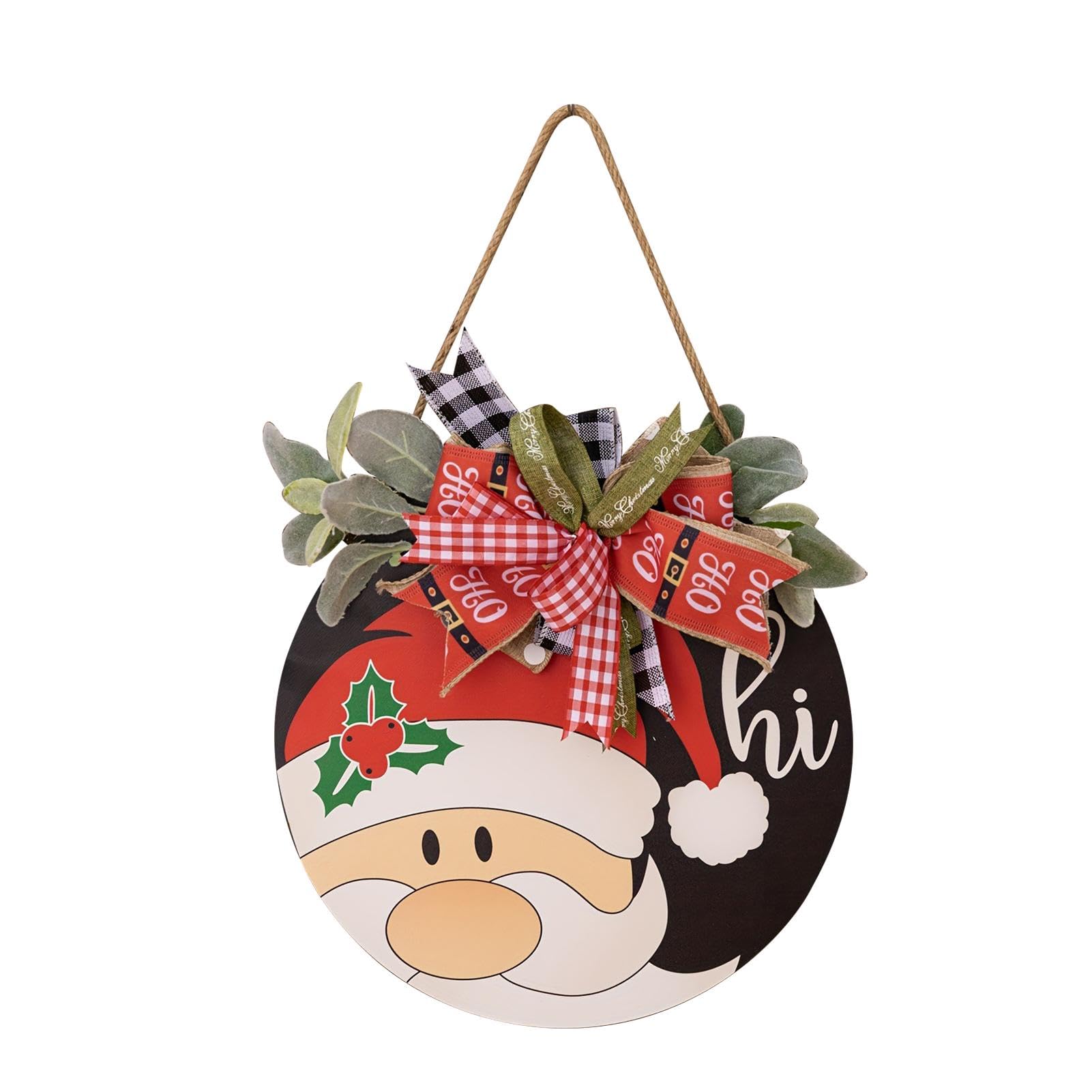 Colgador de madera para puerta de Navidad, letrero festivo para puerta, corona de Navidad para puerta de entrada, corona de Navidad redonda de madera para puerta de entrada, adornos de madera de Navid