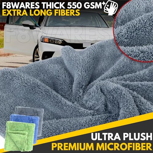 Image of F8WARES 4PK Microfiber Cloth for Car -Edgeless 550 GSM Absorbent Car Cleaning Cloth 40X40 cm - Micro Fiber Cloth for Car Cleaning - Car Washing Clothes Microfiber Towel - Microfiber Cloth for Bike
