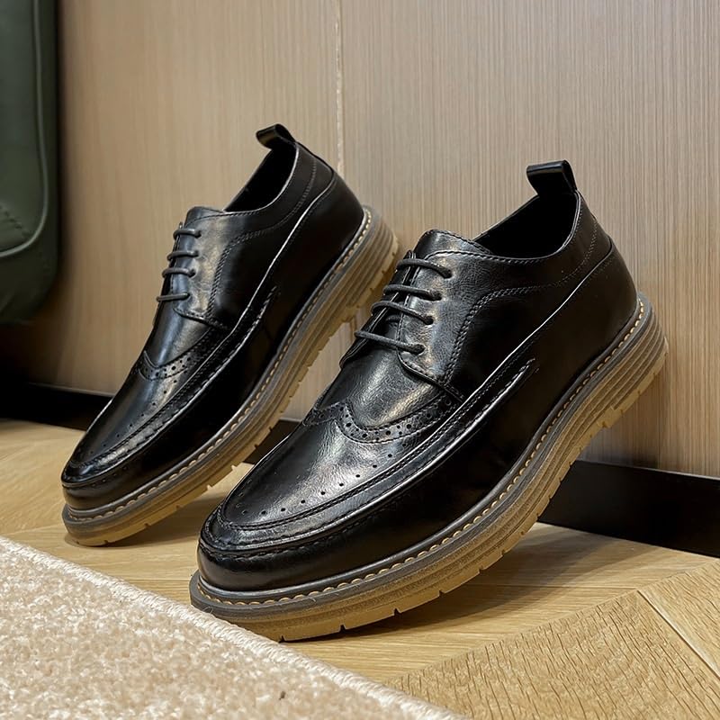 Men's Formal Shoes Lace-up Comfort Orthopedic Non Slip Low Top Block Heel Prom Pu Leather Plain Toe2