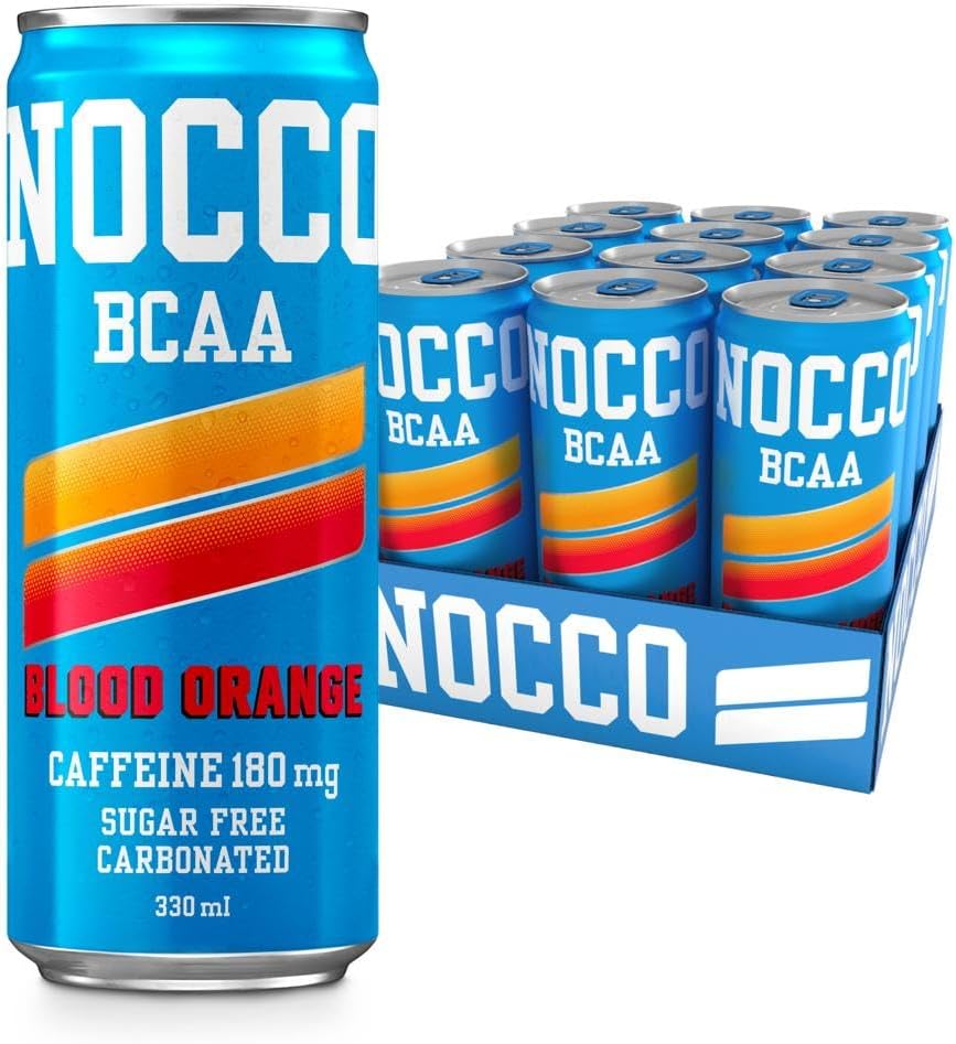 Sugar Free Energy Drink – BCAA, 180mg High Caffeine, with Amino Acids & Vitamins, Ideal for Pre Workout – 12 x 330ml (Blood Orange Del Sol)
