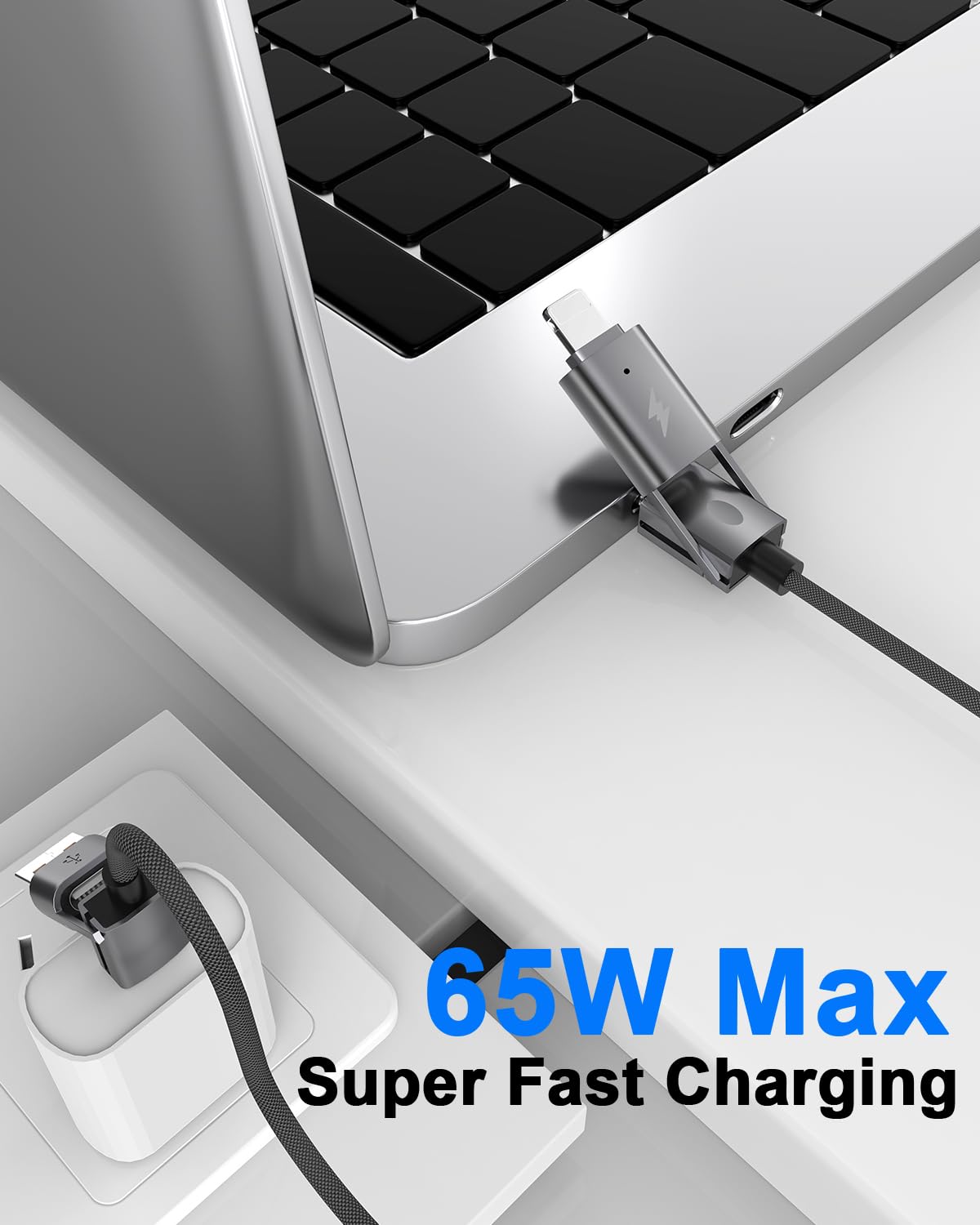 Cable USB C 4 en 1, paquete de 2 cables de carga multirápida trenzados redondos de 6 pies, PD 65 W 27 W, transferencia de datos de 480 Mbps, compatible con iPhone/iPad/Samsung/MacBook
