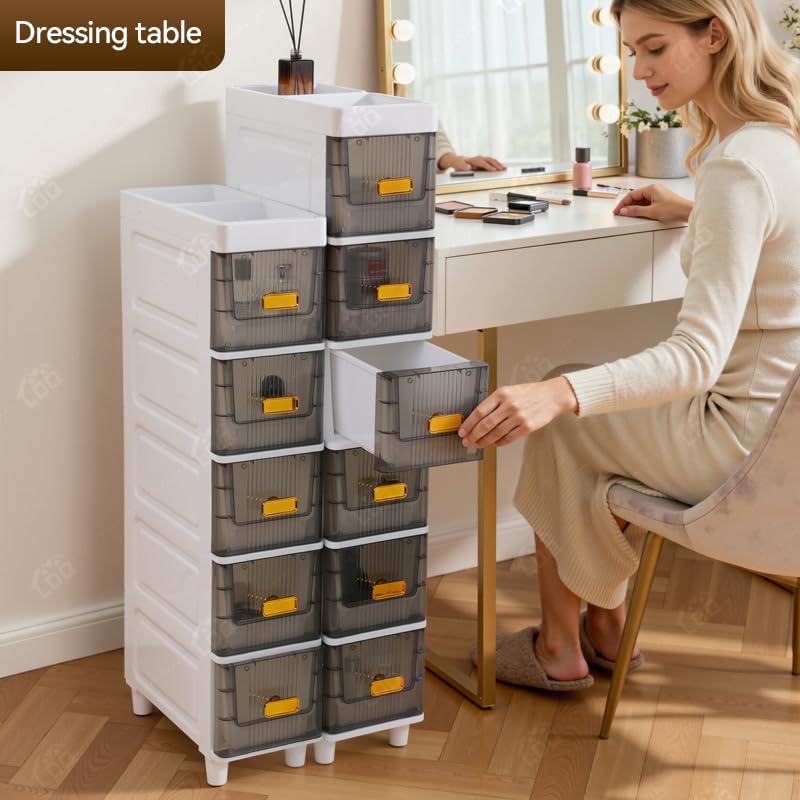 Image of LDQ Slim Storage Cabinet with Drawers - Durable Waterproof PP Organizer for Bathroom /Kitchen /Health - Small Spaces, Snacks, Display & Retail (5layers)