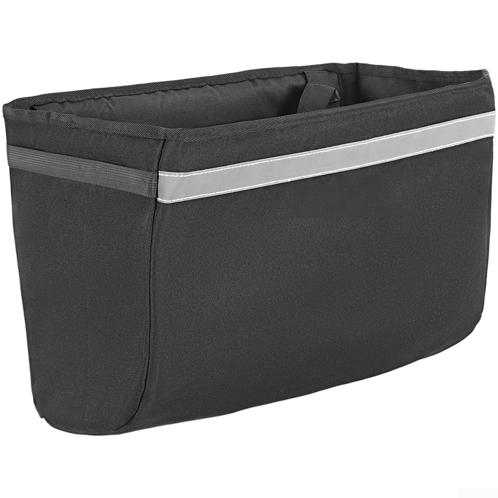 Cesta frontal de bicicleta negra con almacenamiento expandible