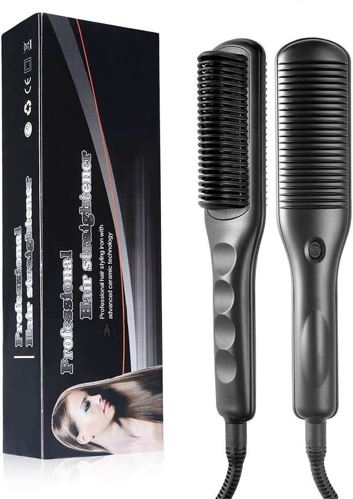 ELEGANLIFE Hair Straightener Brush Ceramic Heating Hair Straightening Comb with Anti-Scald,30S Fast Ceramic Heating,3 Heat Levels,Auto Shut Off,Portable Straightening Comb for Home,Travel&Salon