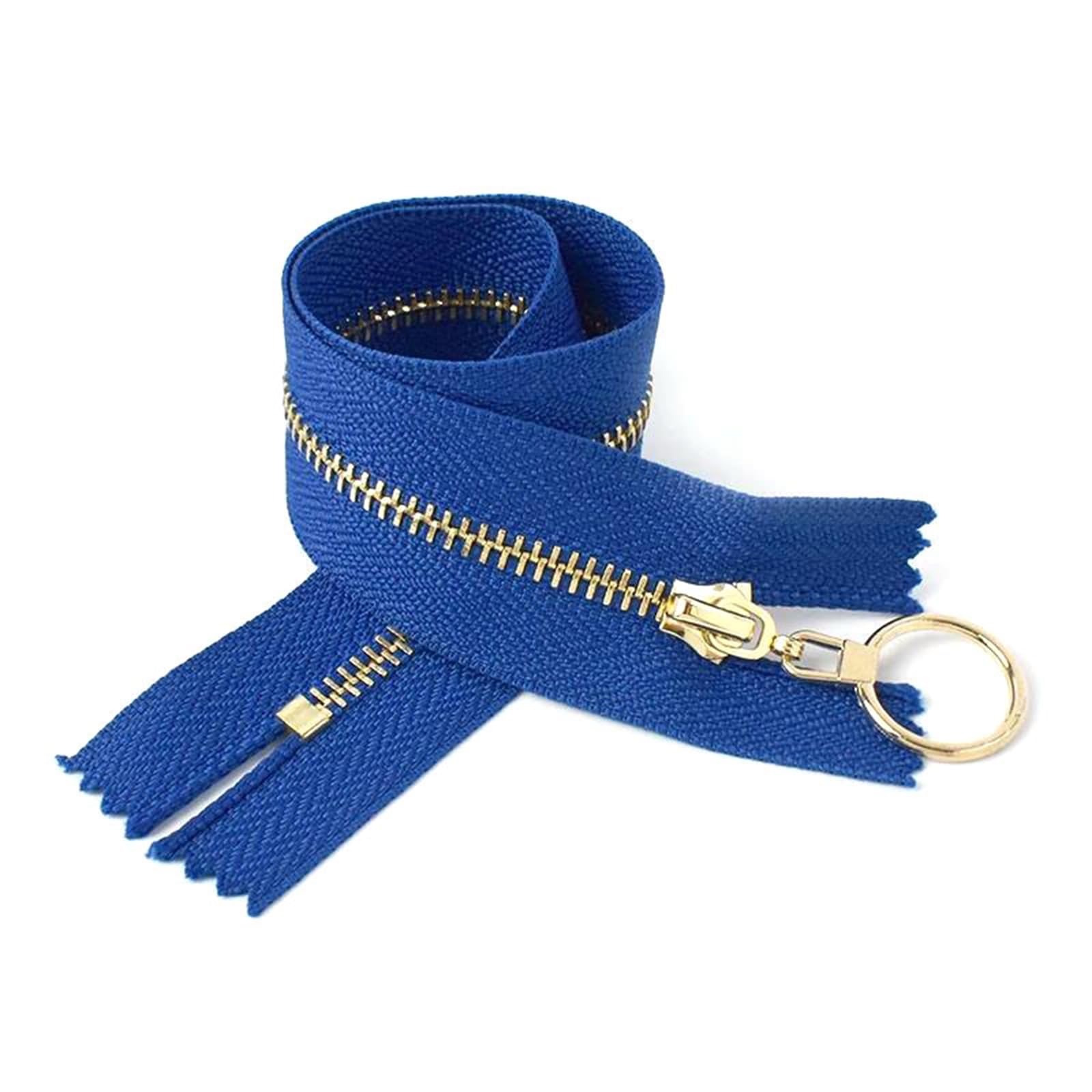 10Pcs 3# Metal Zipper Gold Teeth Zippers O Ring Puller Zippers, Dark Blue, 25Cm