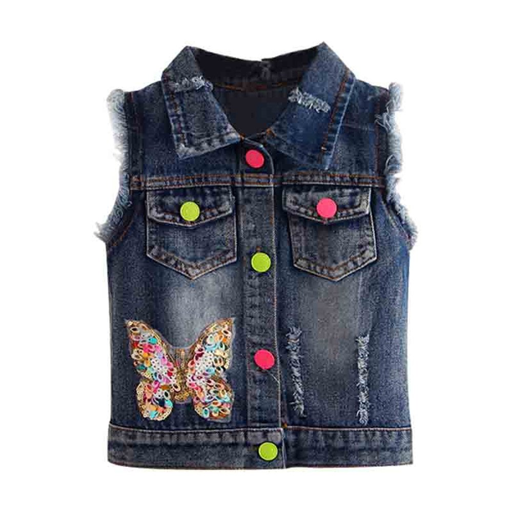 Mud KingdomGirls Sequin Butterfly Denim Vest Button-Down