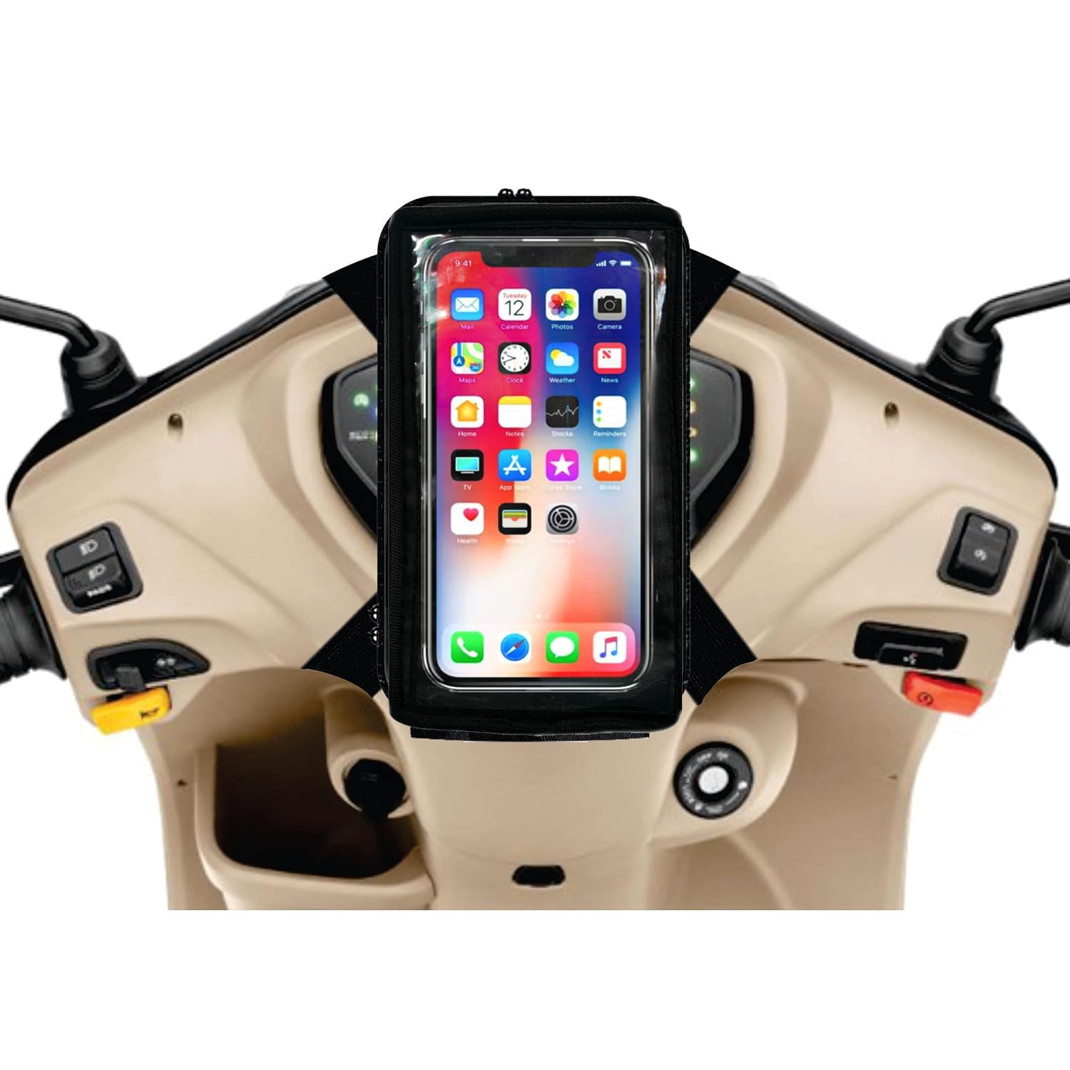 Universal Mobile Holder/Stand/Mount Pouch for All Scooters Scooty Activa Adjustable Buckle Strap | Shockproof Design Universal Mobile Holder for All Smartphones, Black-image-32