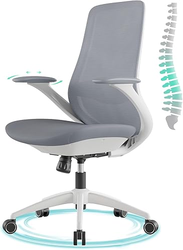 Miniatura 1 de Silla de oficina ergonómica, silla de escritorio de malla con respaldo alto con soporte lumbar, giratorio de 360 y brazos ajustables deslizantes,