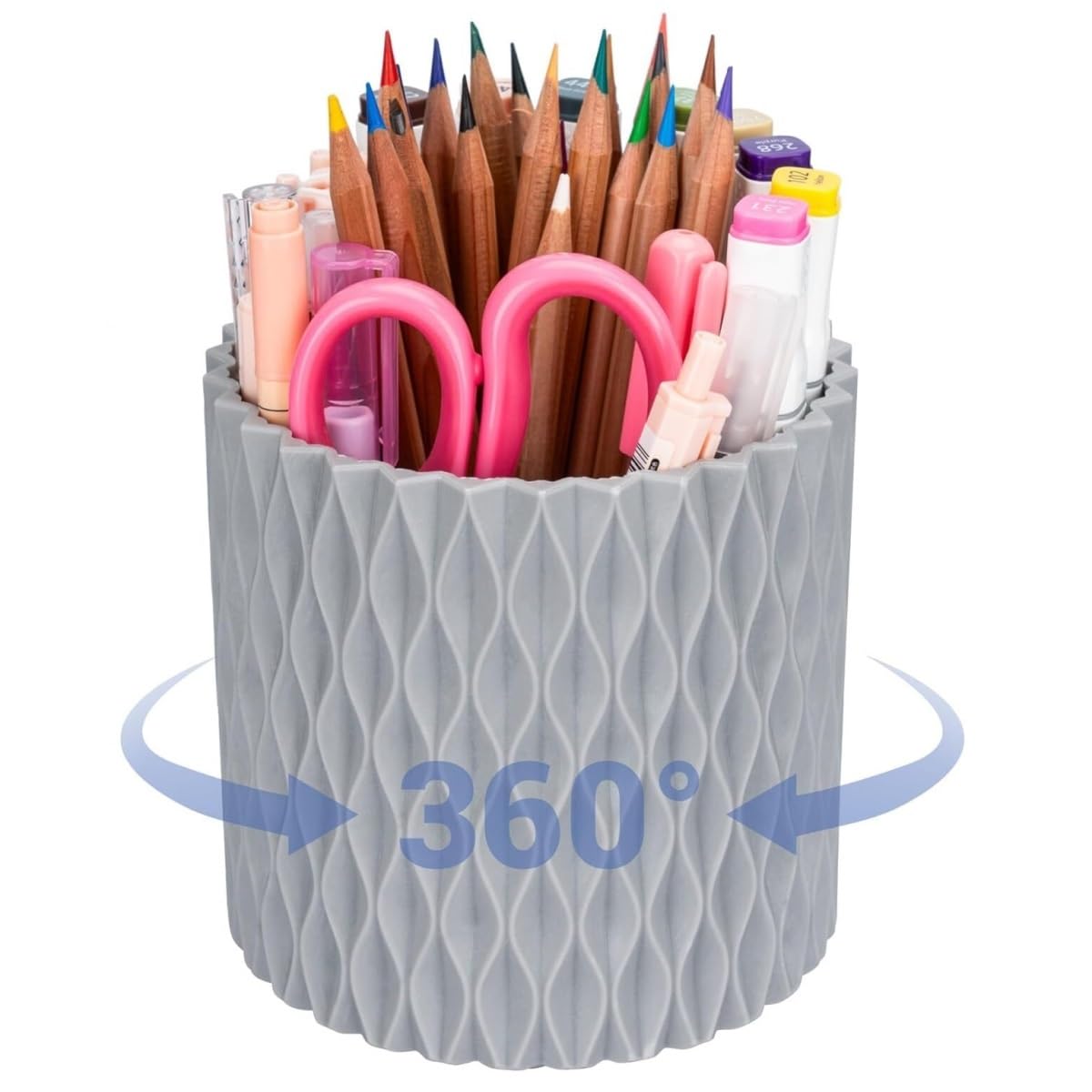 Schreibware Stifthalter, 360° Drehbar, Schreibtischzubehör, 5-Slot-Becherbehälter for Büro Bürobedarf Zubehör(Pink)